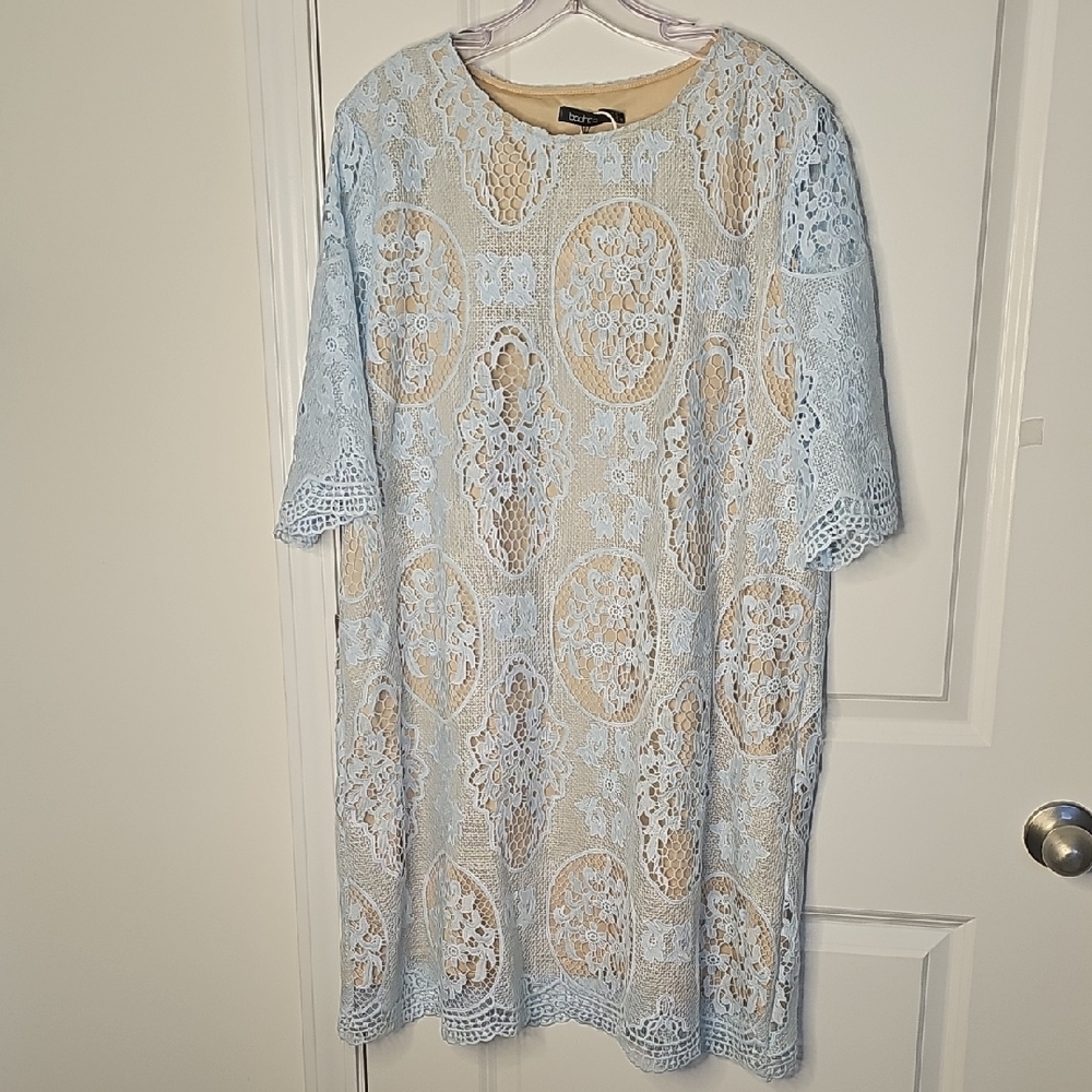 Boohoo‎ Women's Light Blue Lace Overlay Dress Size 14 NWT